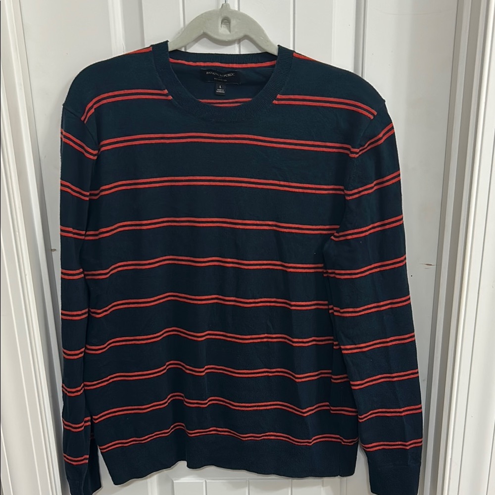Banana Republic Blue and Red Crewneck Sweater